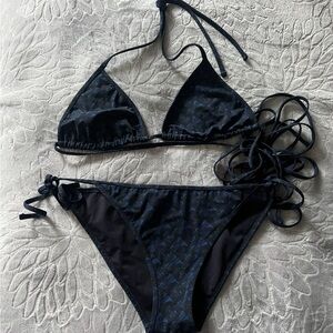 Rare Burberry Vibrant Indigo & Black Monogram Print Bikini